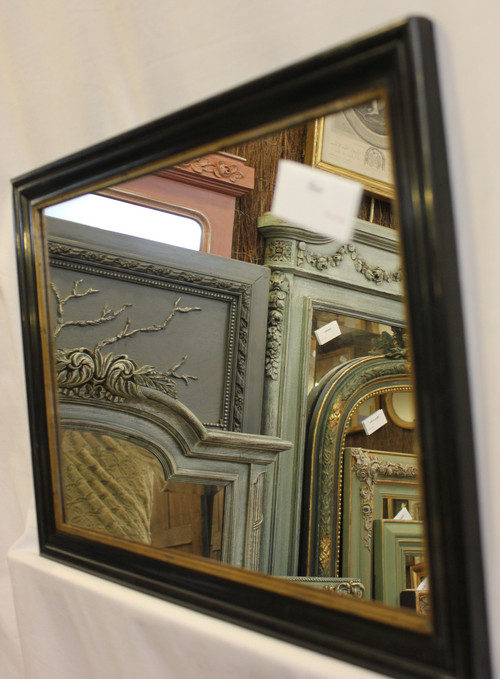 Miroir Rectangle Napoléon III, Bois Noirci Et Laqué, Filet Or 38 X 52 Cm