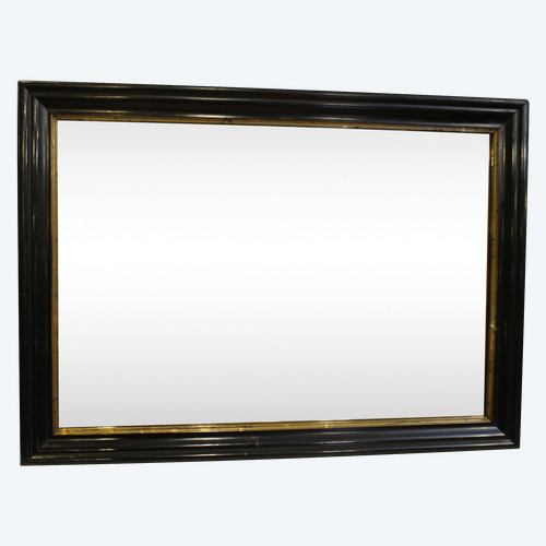 Miroir Rectangle Napoléon III, Bois Noirci Et Laqué, Filet Or 38 X 52 Cm