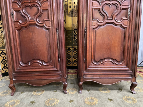 Paar Bonnetière aus massiver Eiche, Louis XV, 19. Jahrhundert