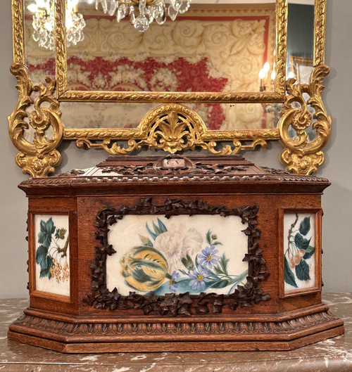Viardot Frères Et Cie, Rara Scatola in Legno Intagliato Periodo Napoleone III Circa 1850