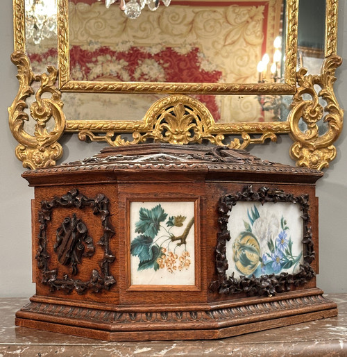 Viardot Frères Et Cie, Rara Scatola in Legno Intagliato Periodo Napoleone III Circa 1850