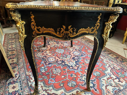 LOUS XV STYLE BLACK LACQUER FLAT DESK