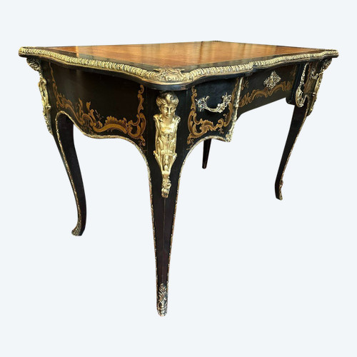 LOUS XV STYLE BLACK LACQUER FLAT DESK