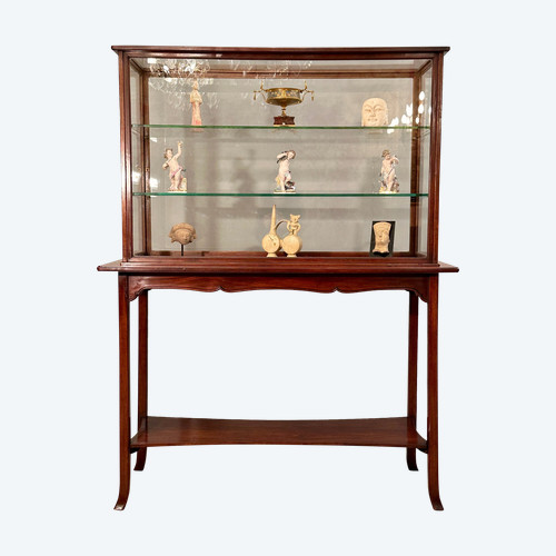 Rare Vitrine d'Exposition Musée Collectionneur En Acajou Epoque Art Nouveau Vers 1890