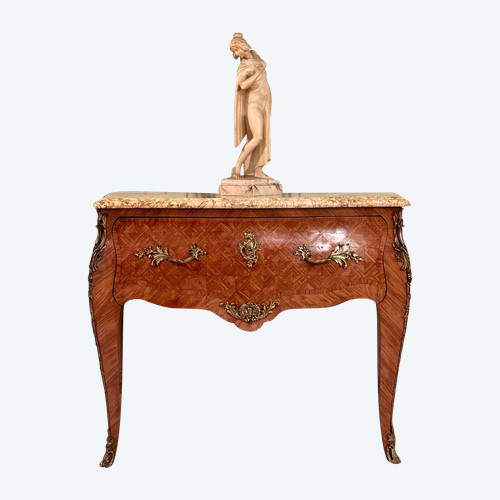 Commode Perruquière De Style Louis XV En Marqueterie XIXème