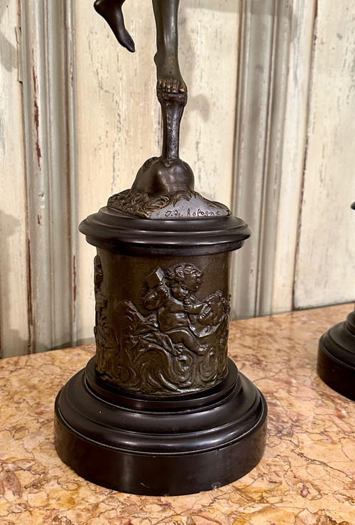 Jean De Bologne After, coppia di sculture in bronzo al mercurio rinomate del XIX secolo (altezza 82 cm)