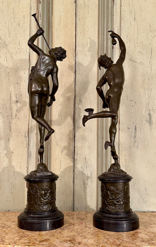 Jean De Bologne After, coppia di sculture in bronzo al mercurio rinomate del XIX secolo (altezza 82 cm)