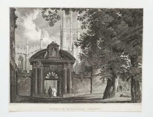  Architectural Etching  View College In Oxford In England 19th C Engraving After Mackenzie 19th C 