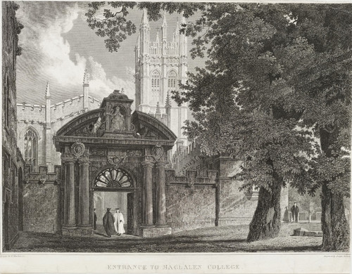  Architectural Etching  View College In Oxford In England 19th C Engraving After Mackenzie 19th C 