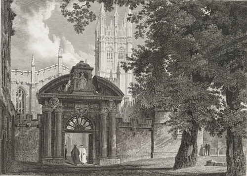  Architectural Etching  View College In Oxford In England 19th C Engraving After Mackenzie 19th C 
