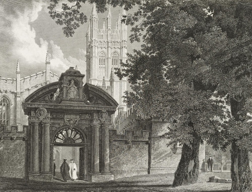  Architectural Etching  View College In Oxford In England 19th C Engraving After Mackenzie 19th C 