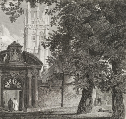  Architectural Etching  View College In Oxford In England 19th C Engraving After Mackenzie 19th C 