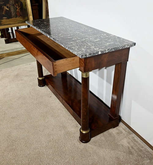 Console in radica di mogano, Ringer timbrato, Faubourg Saint Antoine, periodo Impero – Inizio XIX secolo