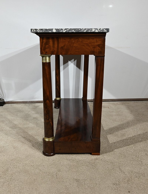 Console in radica di mogano, Ringer timbrato, Faubourg Saint Antoine, periodo Impero – Inizio XIX secolo