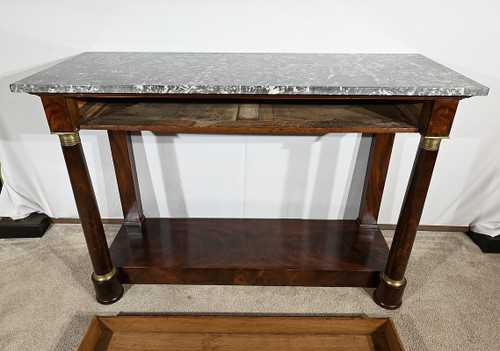 Console in radica di mogano, Ringer timbrato, Faubourg Saint Antoine, periodo Impero – Inizio XIX secolo