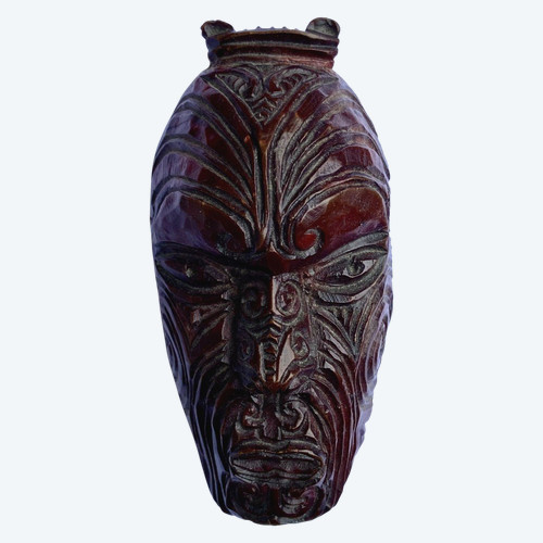 Nuova Zelanda, Popolo Maori, anni '30/'50, Maschera in legno in miniatura "koruru Parata".