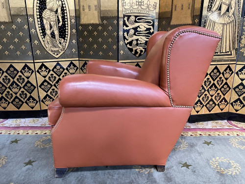 Fauteuil - Bergère Club En Cuir 1960