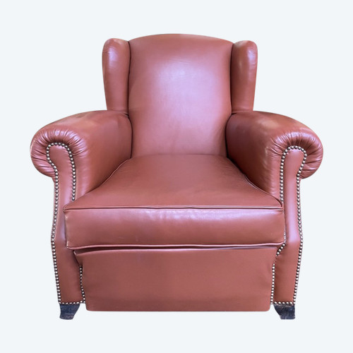 Fauteuil - Bergère Club En Cuir 1960