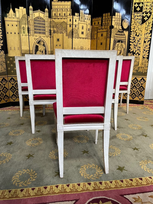 Suite De 6 Chaises De Style Louis XVI Velours Rouge