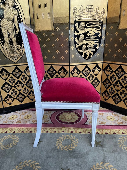 Suite De 6 Chaises De Style Louis XVI Velours Rouge