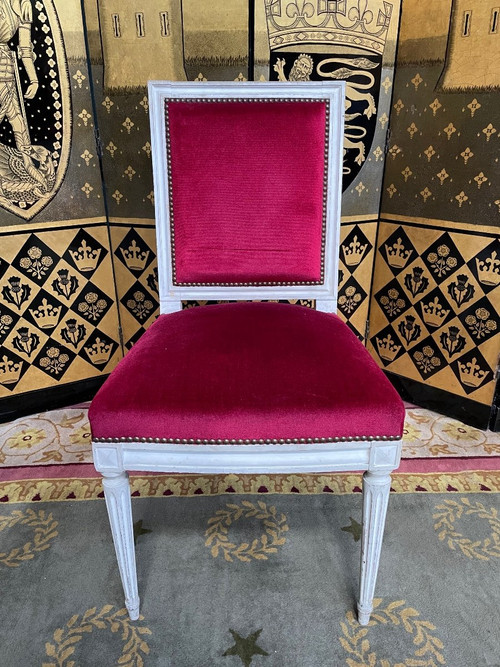 Suite De 6 Chaises De Style Louis XVI Velours Rouge