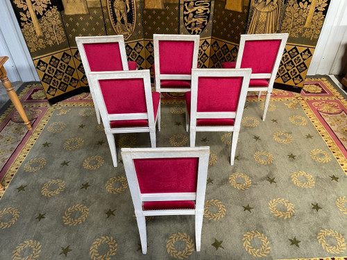 Suite De 6 Chaises De Style Louis XVI Velours Rouge