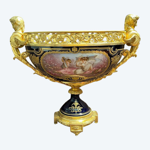 Sèvres Porcelain Cup Mounted Gilt Bronze