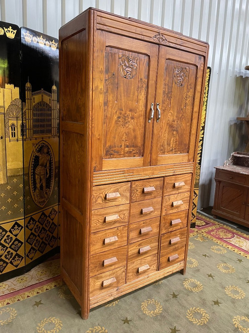 Buffet époque Art Déco En Orme - Meuble de métier à tiroirs