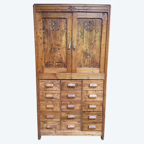 Buffet époque Art Déco En Orme - Meuble de métier à tiroirs
