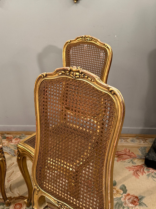 Suite Of 4 Musicians Chairs In Golden Wood From Napoleon III Period