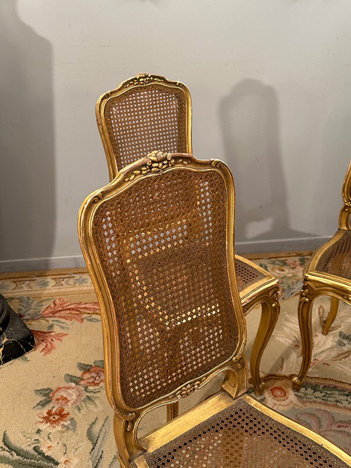 Suite Of 4 Musicians Chairs In Golden Wood From Napoleon III Period