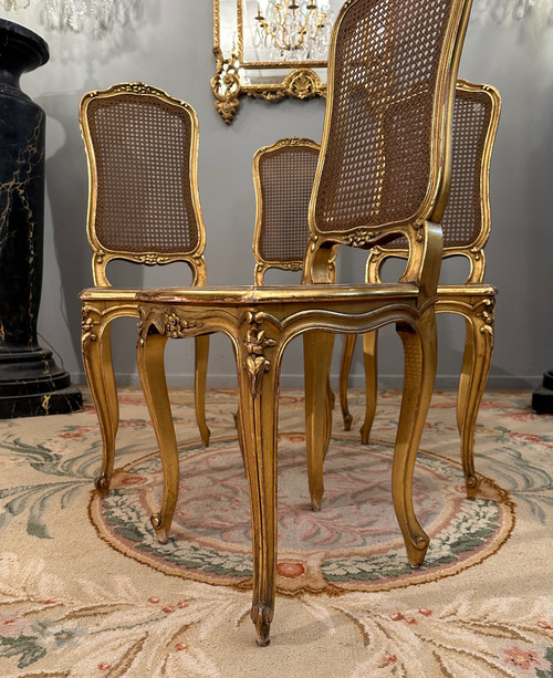 Suite Of 4 Musicians Chairs In Golden Wood From Napoleon III Period