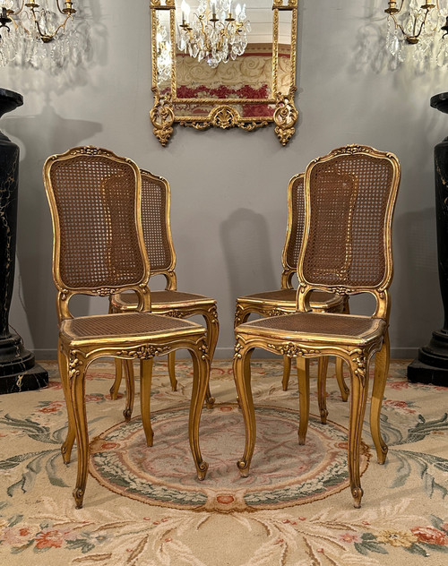 Suite Of 4 Musicians Chairs In Golden Wood From Napoleon III Period