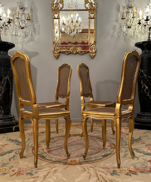 Suite Of 4 Musicians Chairs In Golden Wood From Napoleon III Period