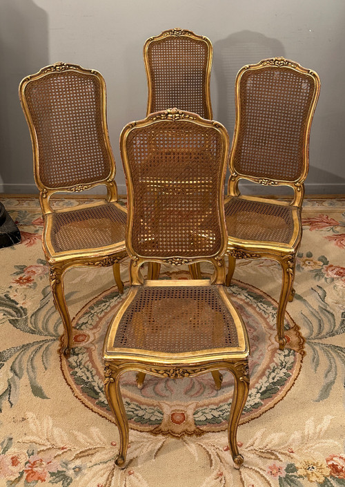 Suite Of 4 Musicians Chairs In Golden Wood From Napoleon III Period