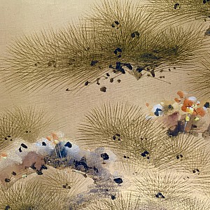 Paravento giapponese Yonkyoku Byōbu con decoro in pino