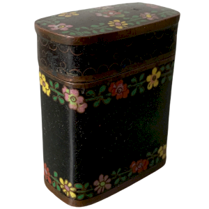 Rectangular Copper Box With Black Cloisonné Enamels With Flower Decor