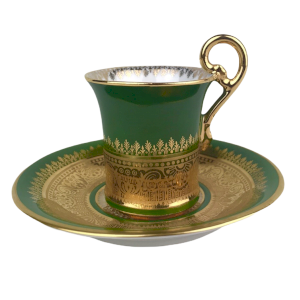 Tasse Porcelaine Style Empire Vert & Doré