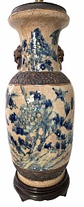 Nanjing porcelain baluster vase lamp decorated with birds and foliage