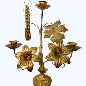 Brass Church Candelabra with Floral Decor