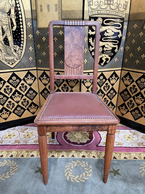 6 Mahogany And Leather Art Deco Period Chairs