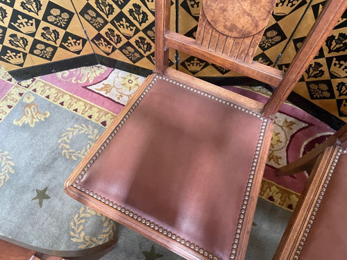 6 Mahogany And Leather Art Deco Period Chairs