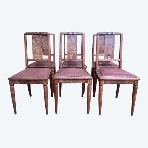 6 Mahogany And Leather Art Deco Period Chairs