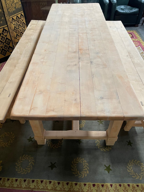 Table De Ferme En hêtre et ses bancs