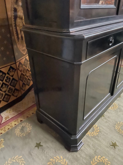 Buffet Luigi Filippo doppio corpo in legno annerito