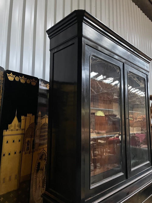 Buffet Luigi Filippo doppio corpo in legno annerito