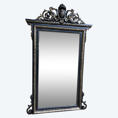 Napoleon III Period Mirror Blackened Wood