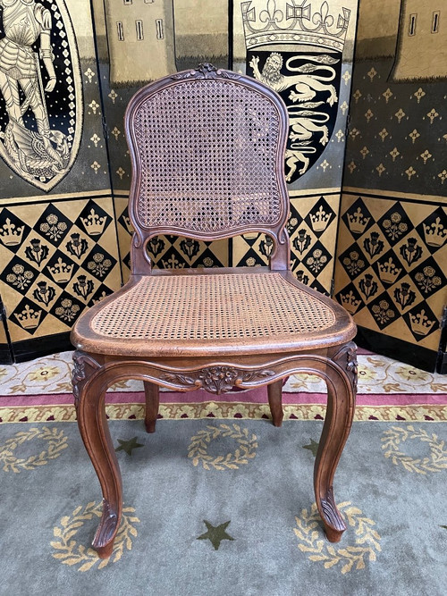 Suite Of 4 Louis XV Style Chairs, walnut and canework