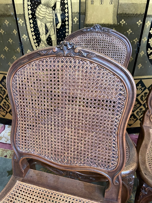 Suite Of 4 Louis XV Style Chairs, walnut and canework