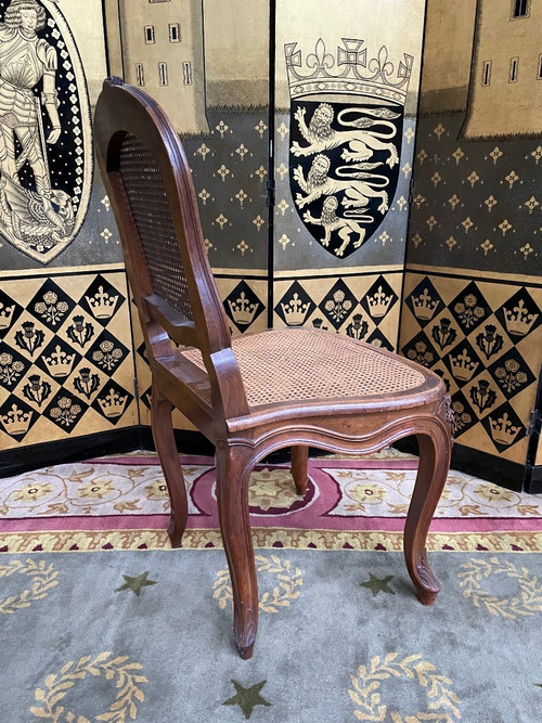 Suite Of 4 Louis XV Style Chairs, walnut and canework